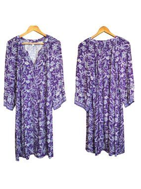 J Jill Purple Paisley Floral Print Midi Dress Size 2X Boho